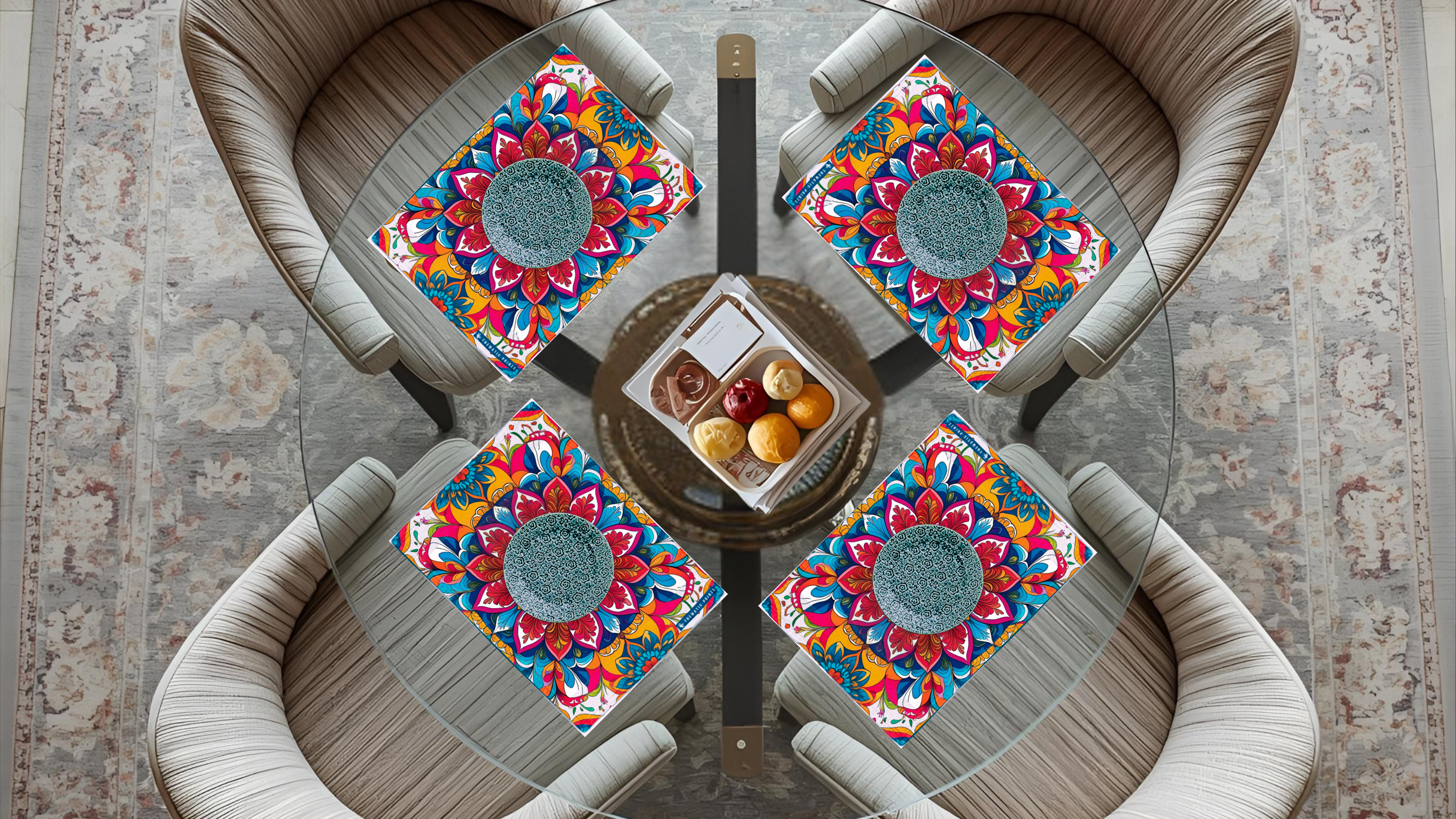 Polyster Fabric Set of 6 Table Placemats - Bloom