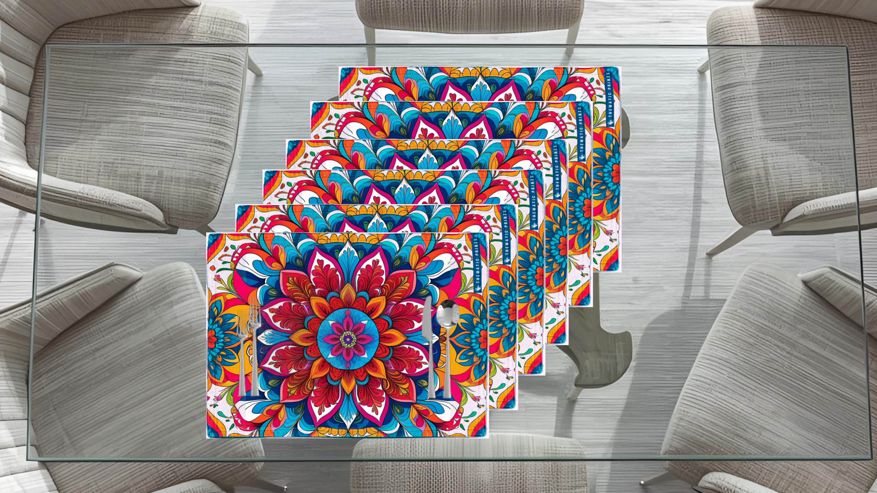 Polyster Fabric Set of 6 Table Placemats - Bloom