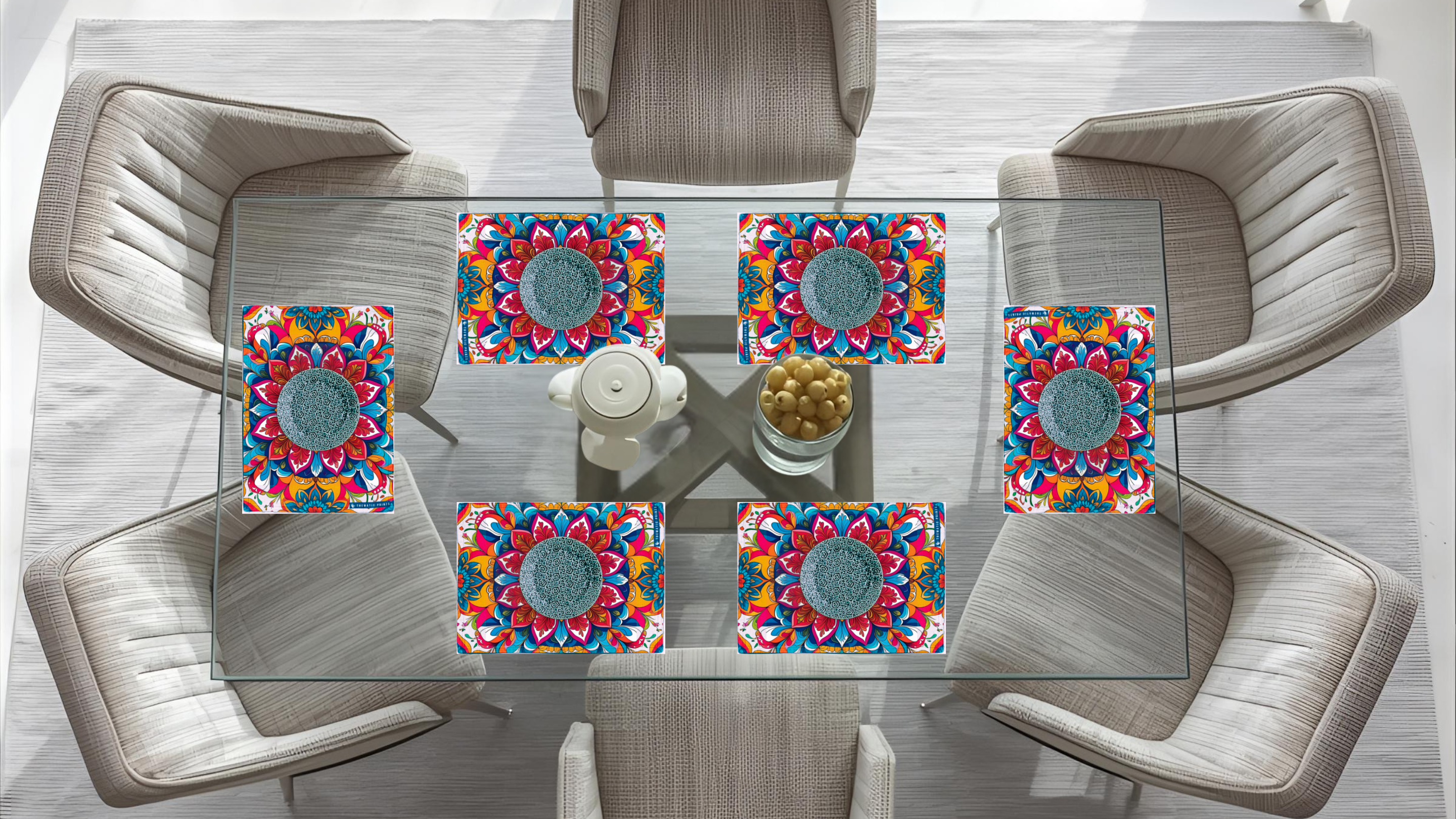 Polyster Fabric Set of 6 Table Placemats - Bloom