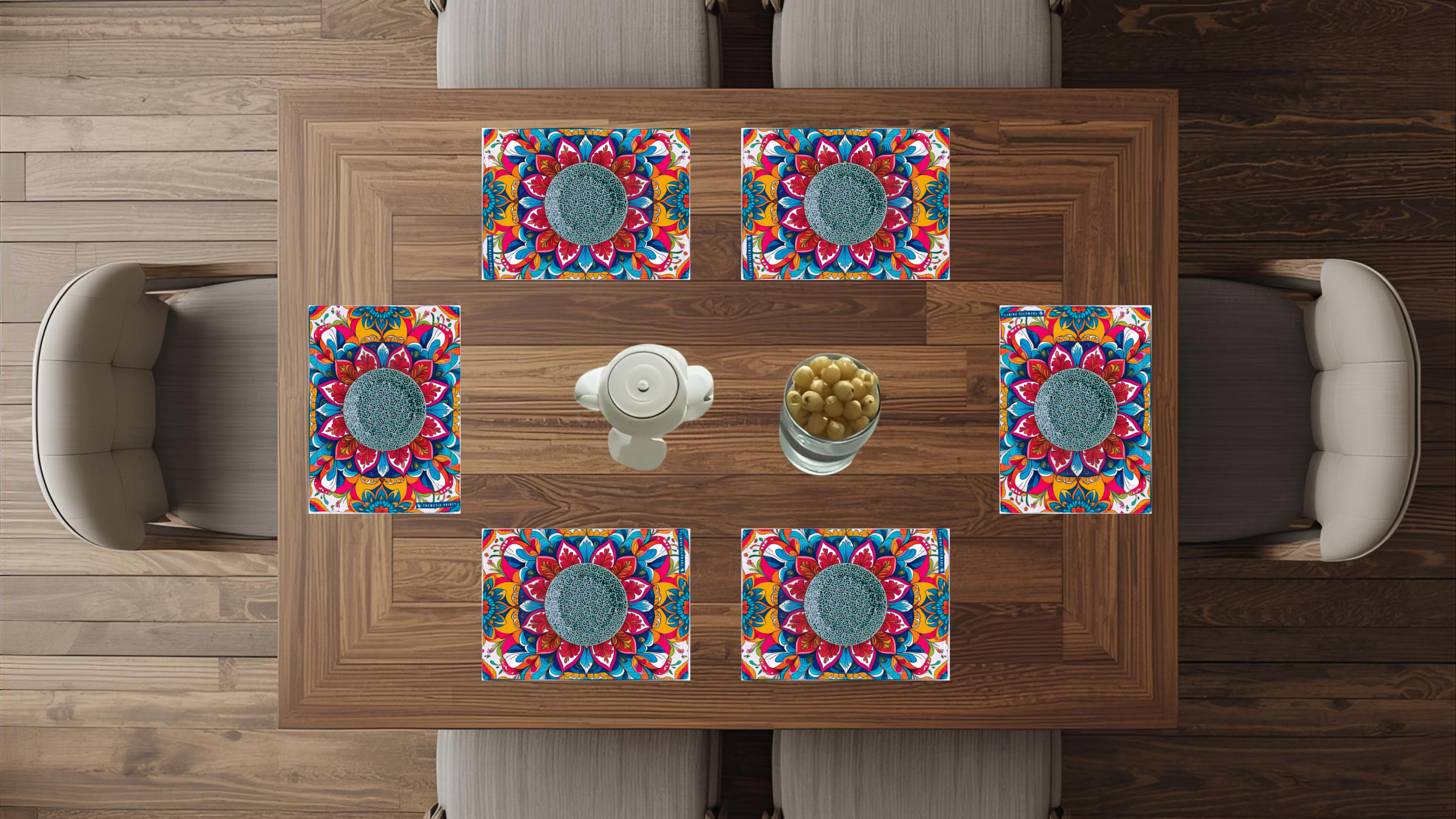 Polyster Fabric Set of 6 Table Placemats - Bloom
