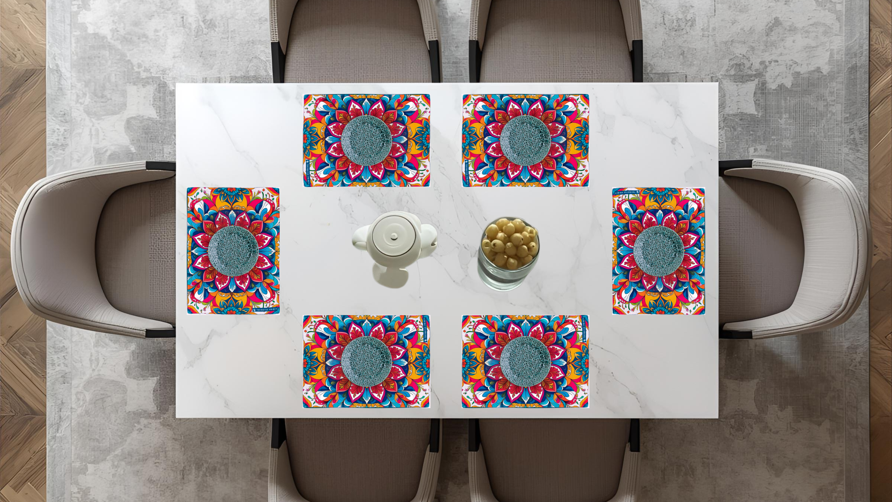 Polyster Fabric Set of 6 Table Placemats - Bloom