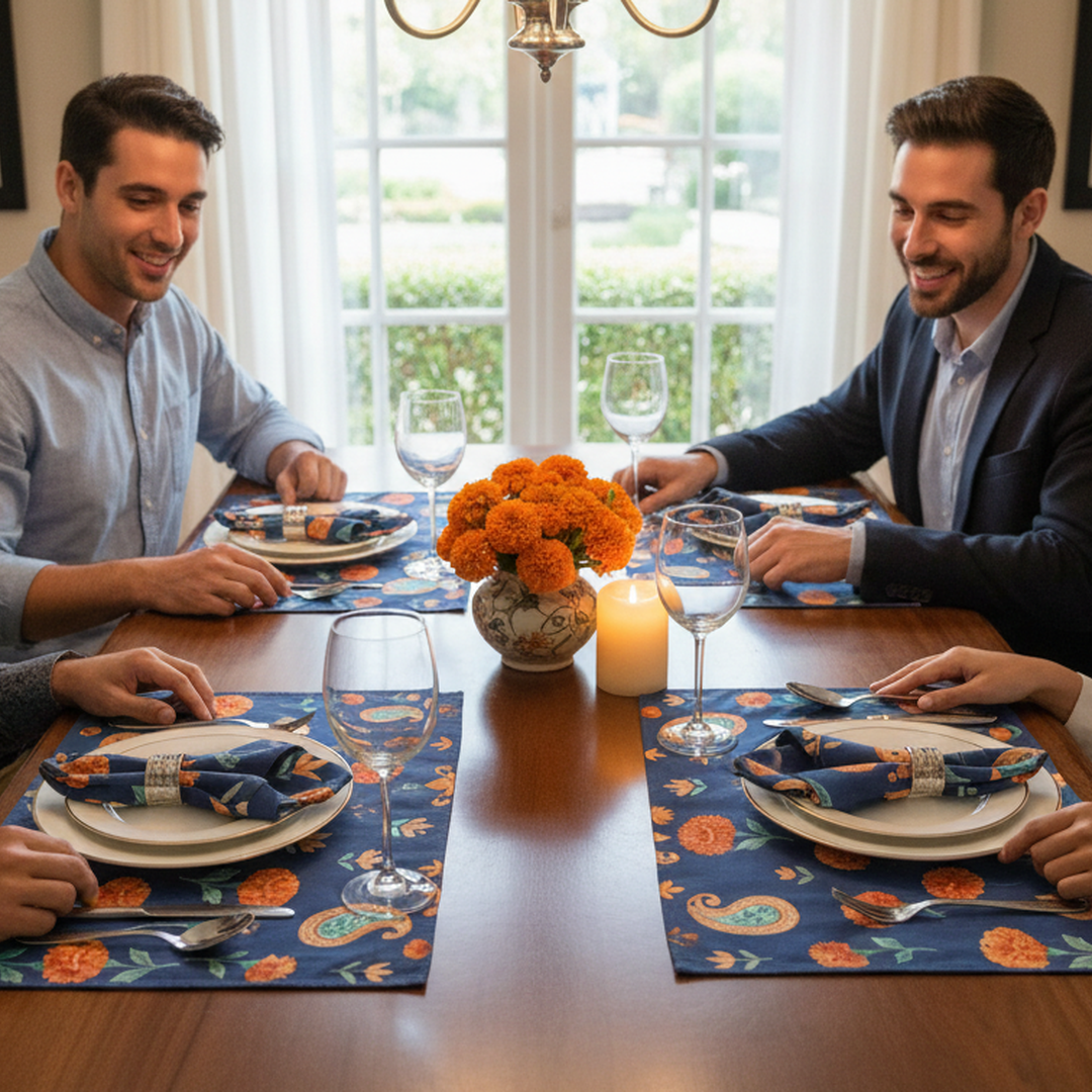 Polyster Fabric Set of 6 Table Placemats - Watercolor Floral