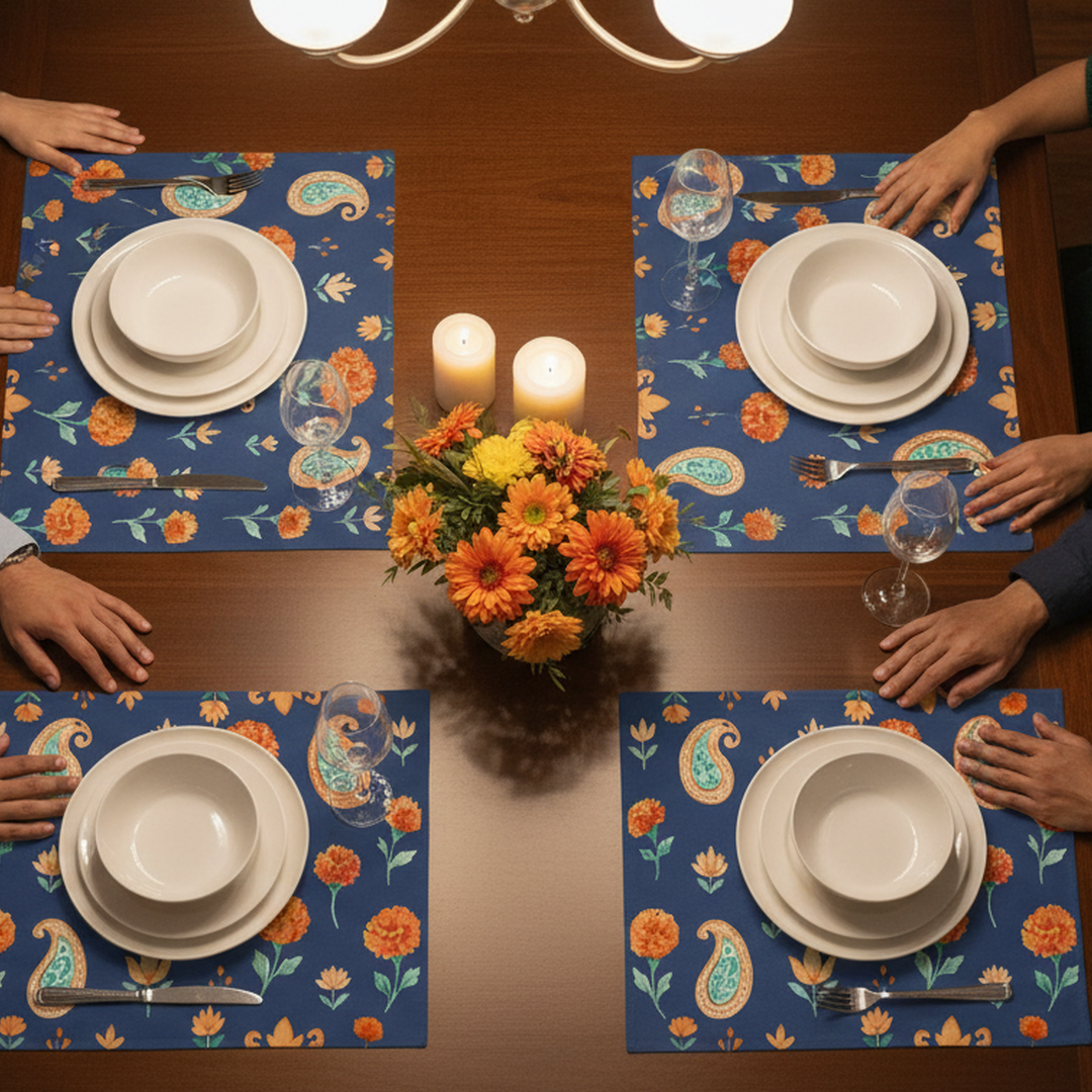 Polyster Fabric Set of 6 Table Placemats - Watercolor Floral
