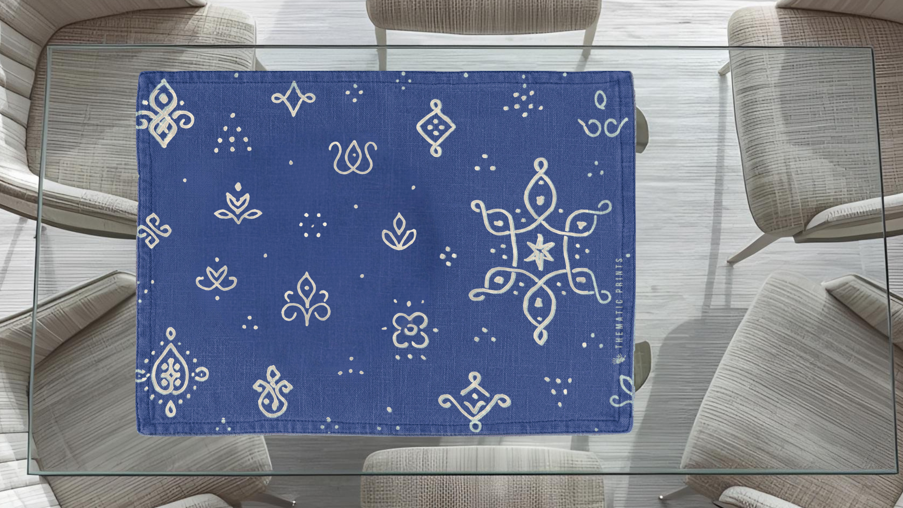 Polyster Fabric Set of 6 Table Placemats - Kollam Dot Rangoli