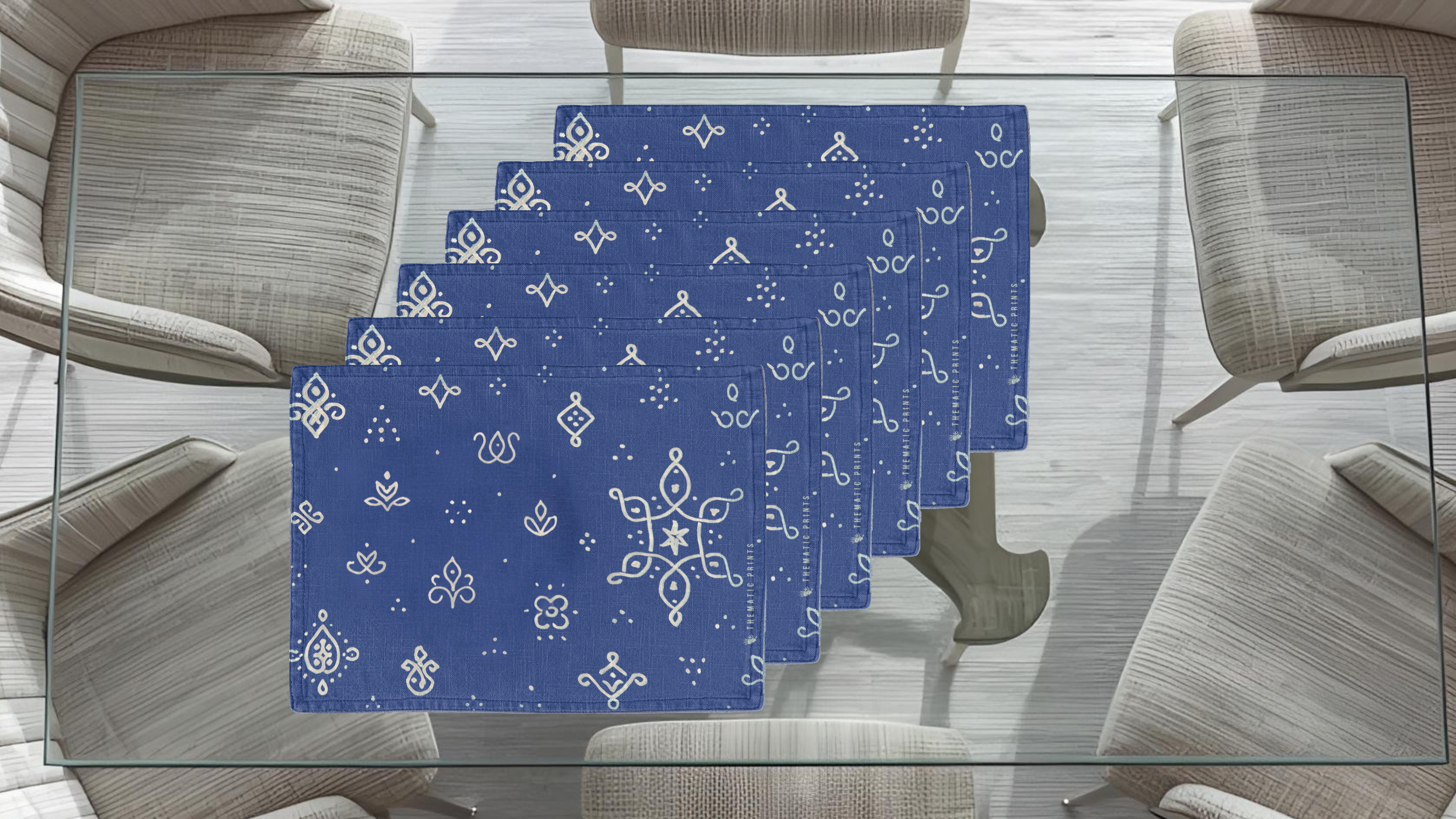 Polyster Fabric Set of 6 Table Placemats - Kollam Dot Rangoli