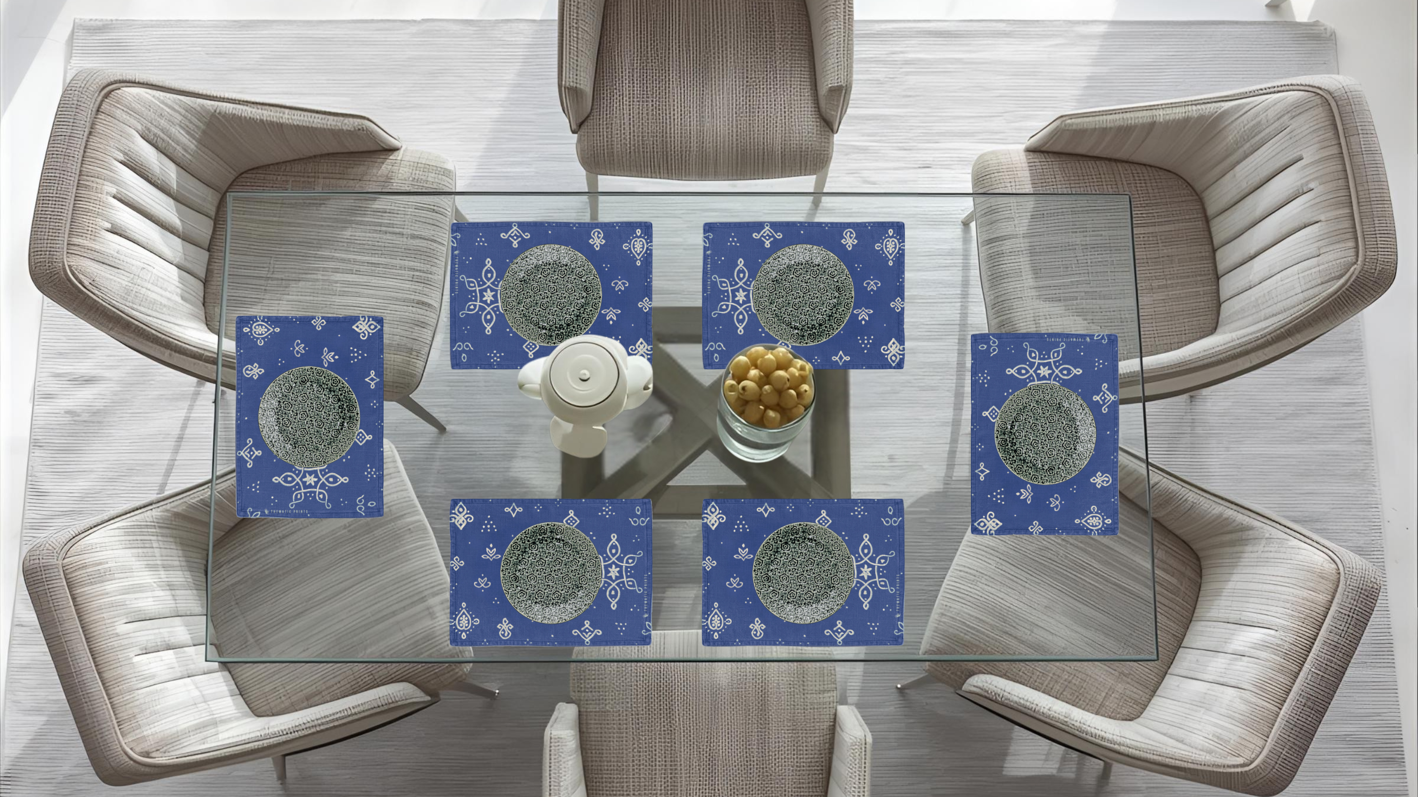 Polyster Fabric Set of 6 Table Placemats - Kollam Dot Rangoli