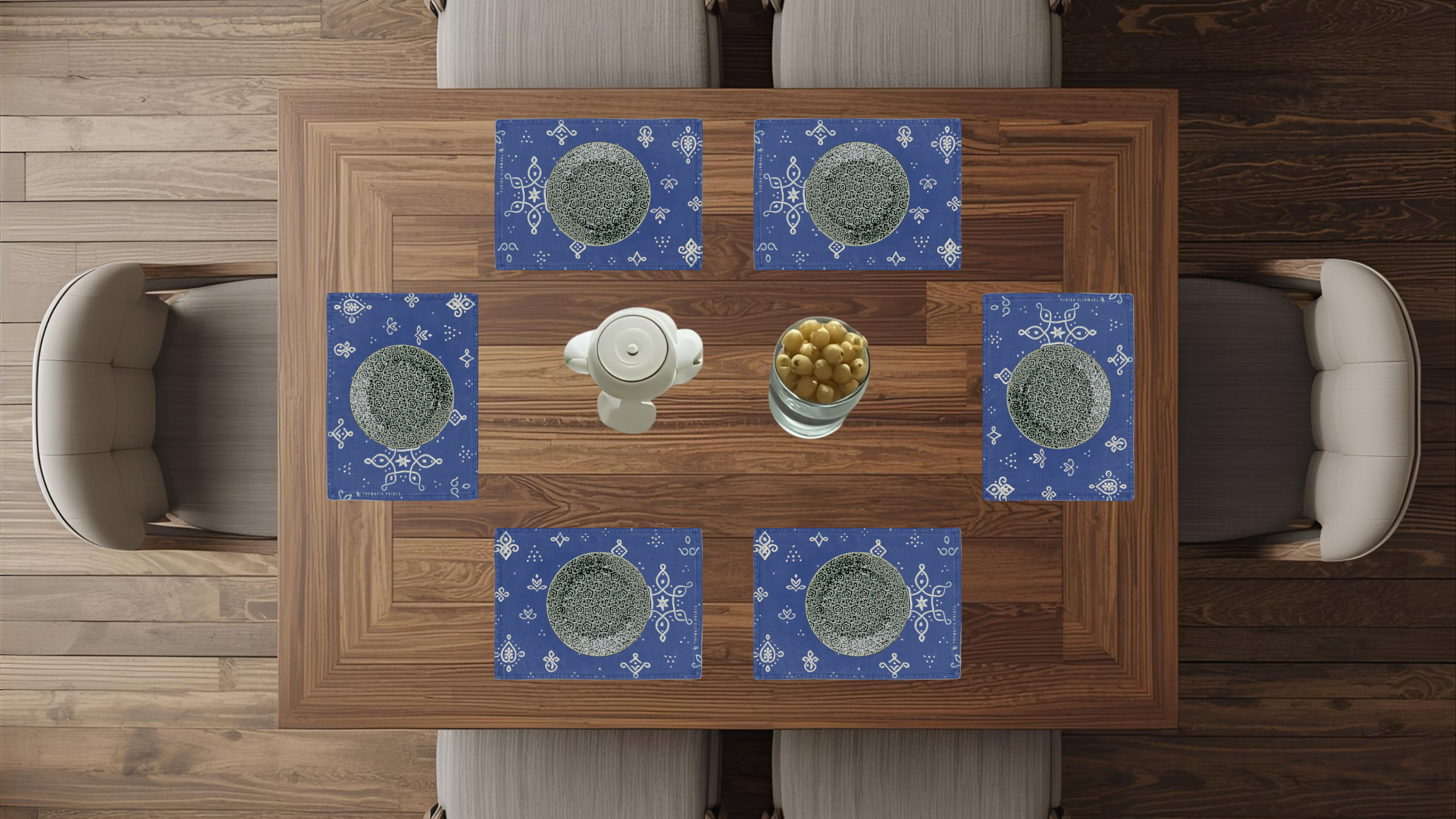 Polyster Fabric Set of 6 Table Placemats - Kollam Dot Rangoli
