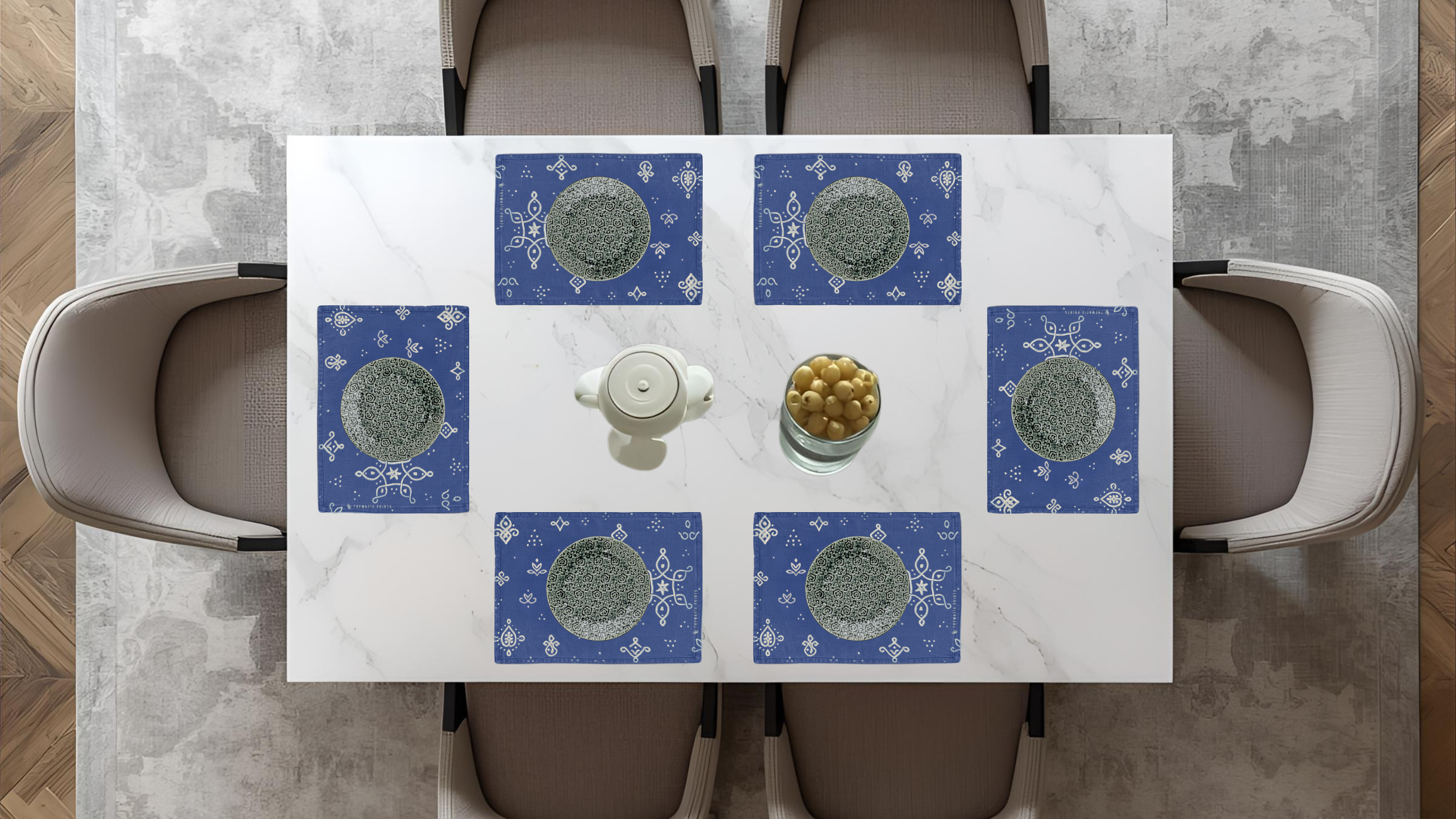 Polyster Fabric Set of 6 Table Placemats - Kollam Dot Rangoli