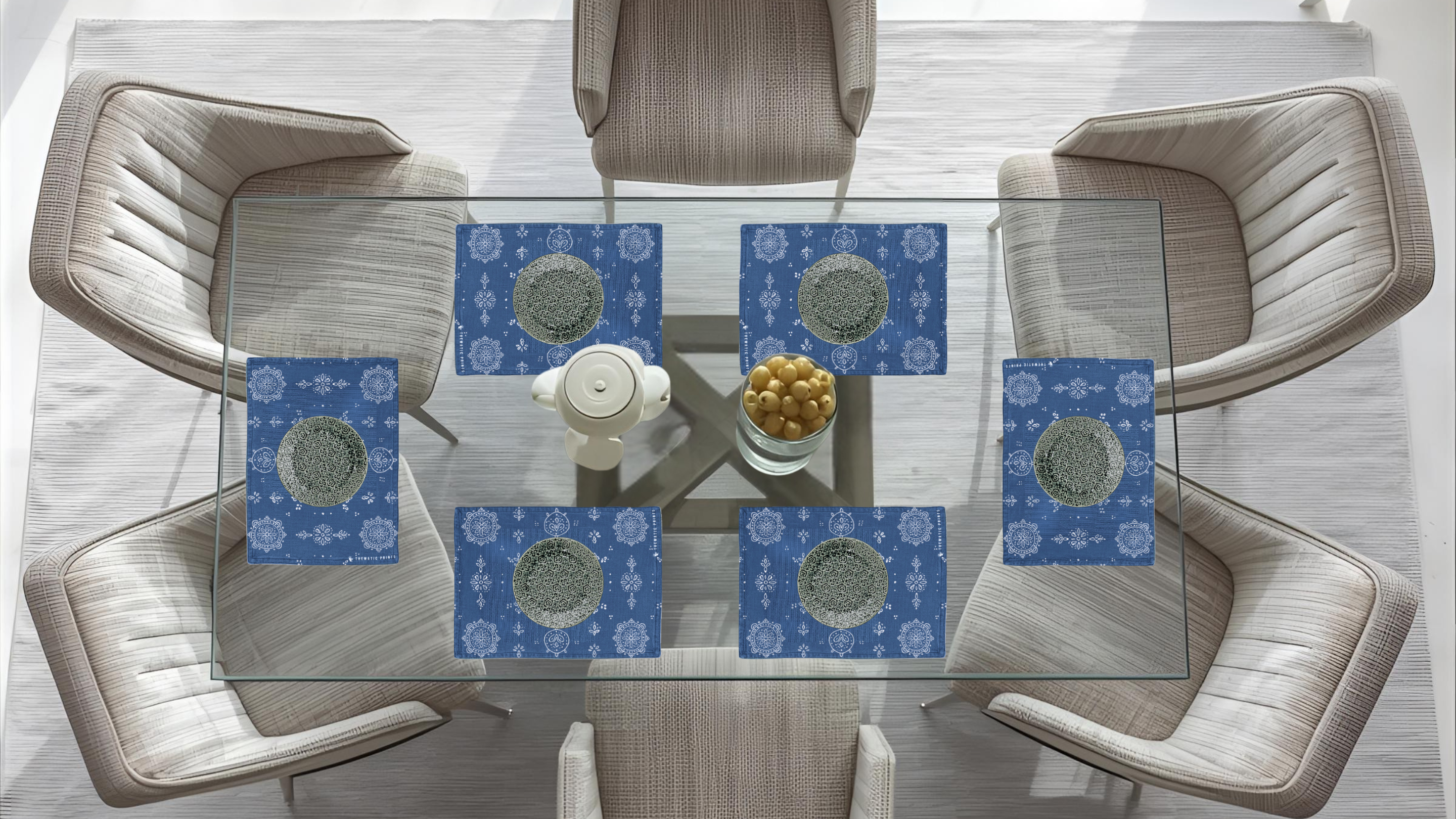 Polyster Fabric Set of 6 Table Placemats - Line Art Rangoli