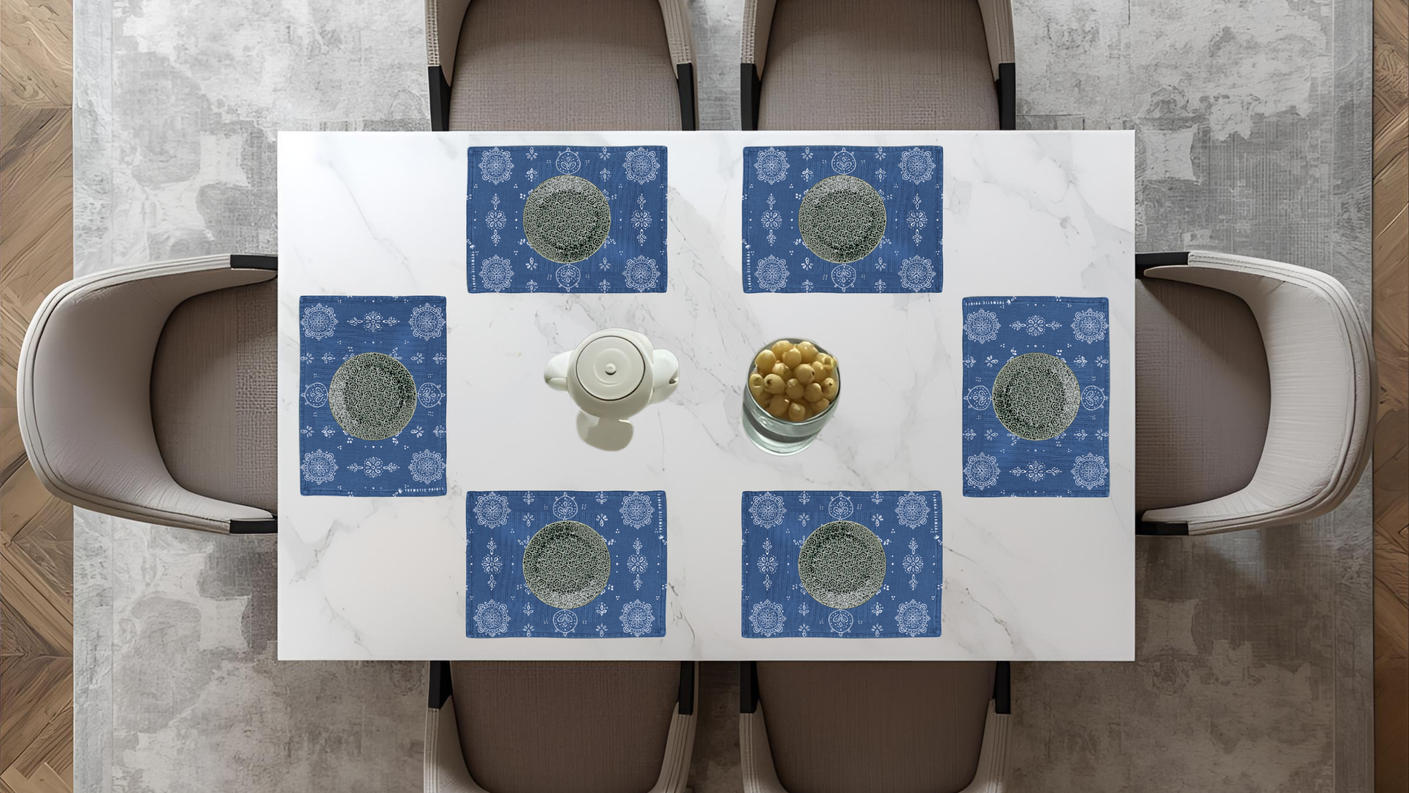 Polyster Fabric Set of 6 Table Placemats - Line Art Rangoli