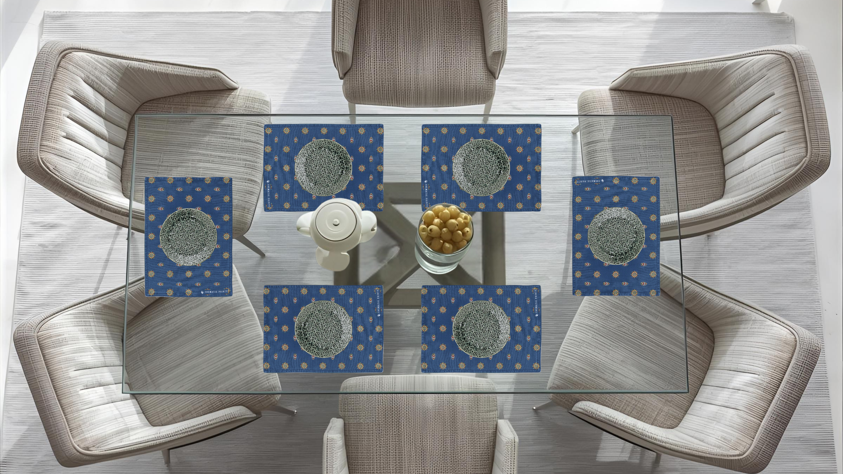 Polyster Fabric Set of 6 Table Placemats - Mandala Small Motifs