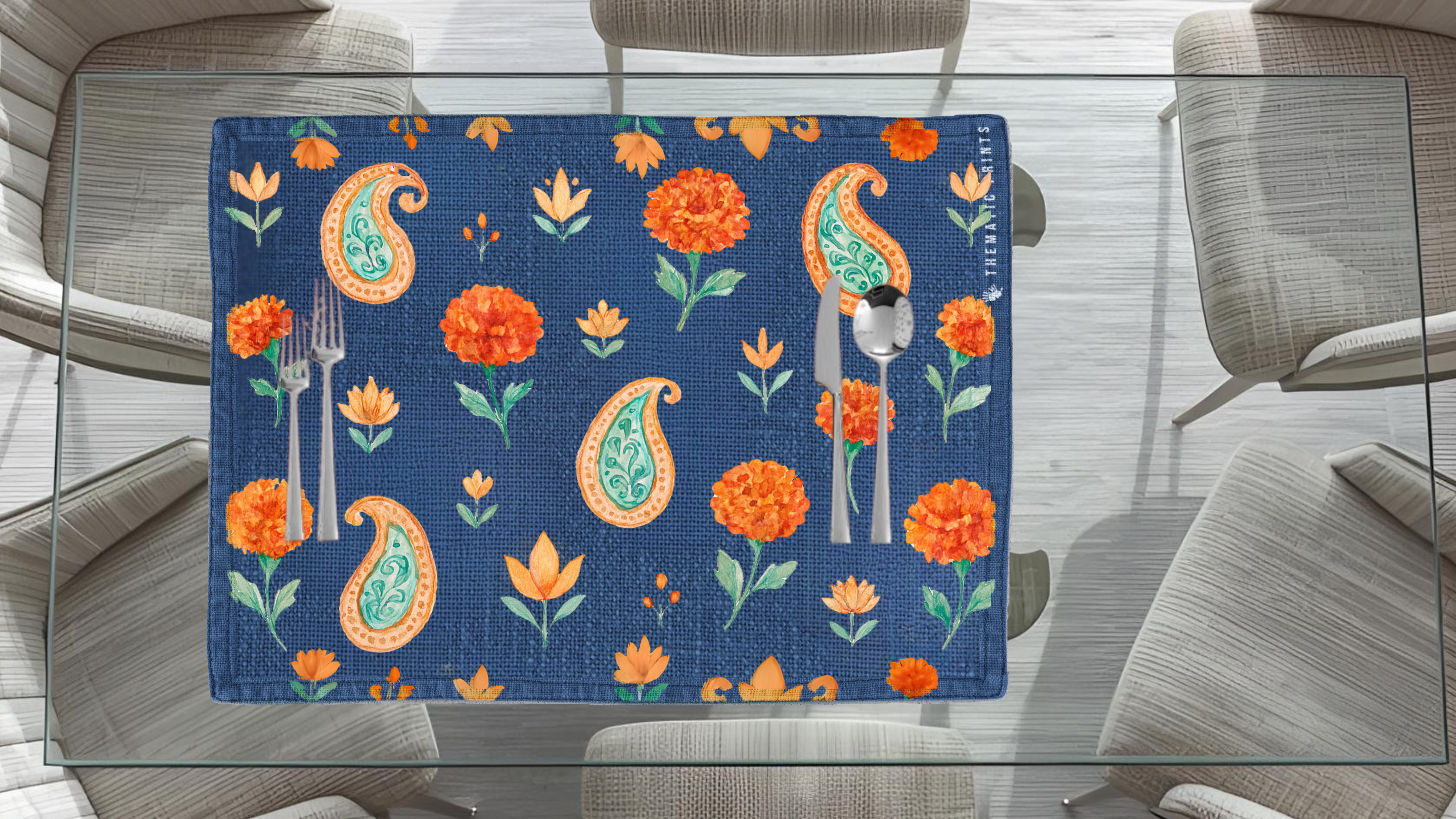 Polyster Fabric Set of 6 Table Placemats - Watercolor Floral