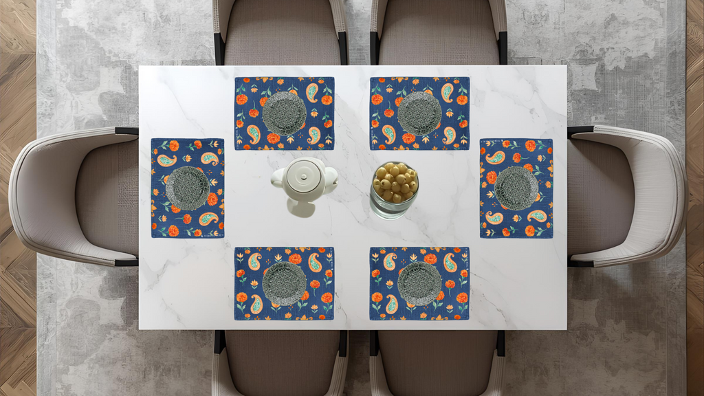 Polyster Fabric Set of 6 Table Placemats - Watercolor Floral