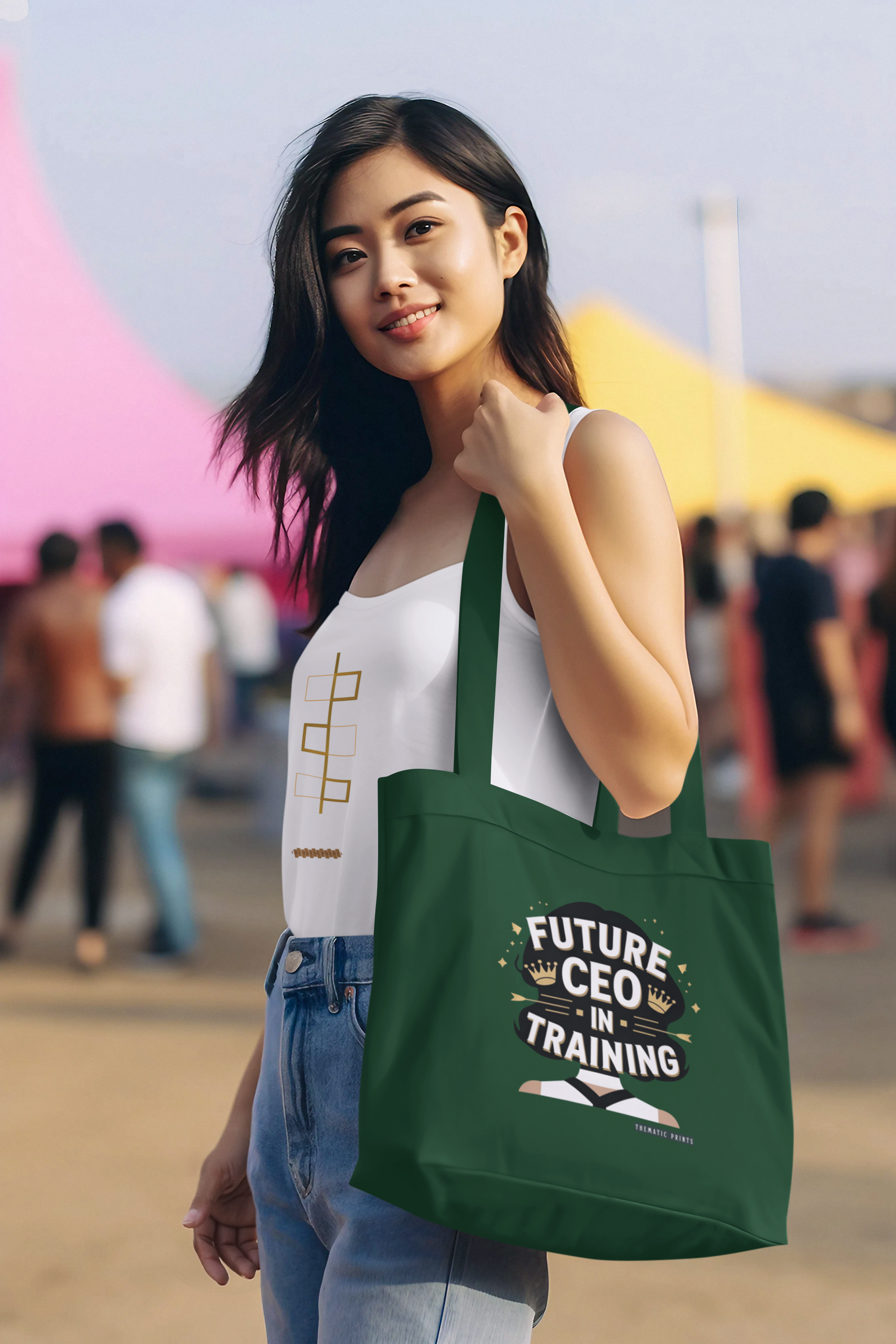 Canvas Eco-friendly Zipper Tote Bag for Collect Girls - Campus Casual Collection - Future CEO in Training