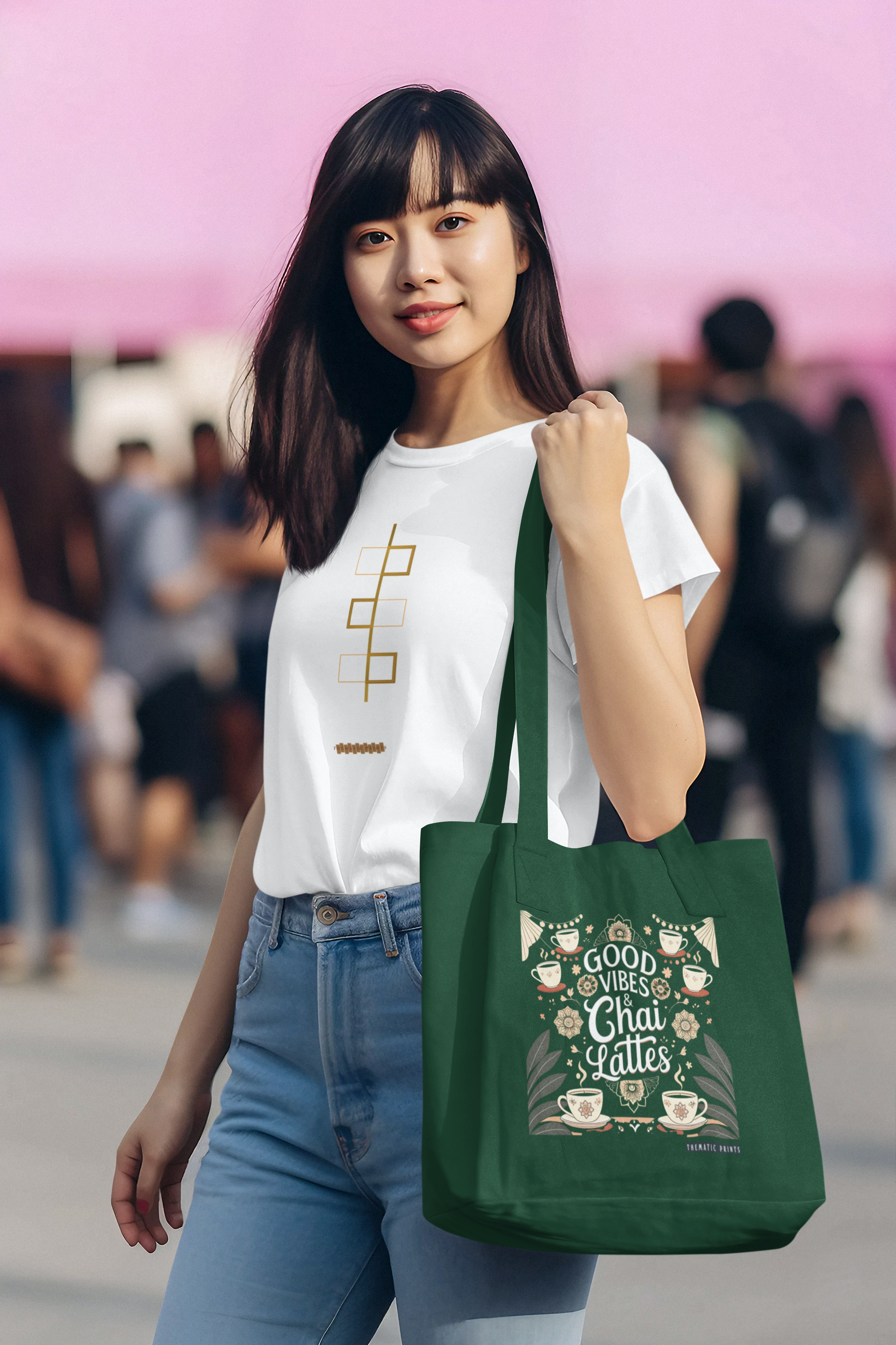 Canvas Eco-friendly Zipper Tote Bag for Collect Girls - Campus Casual Collection - Good Vibes and Chai Lattes
