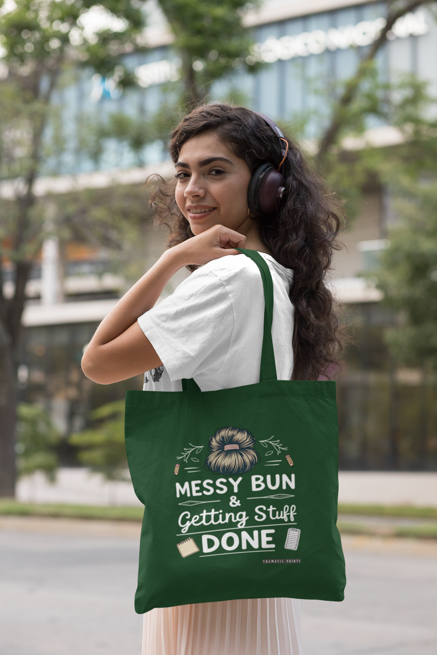 Canvas Eco-friendly Zipper Tote Bag for Collect Girls - Campus Casual Collection - Messy Bun and Getting Stuff Done