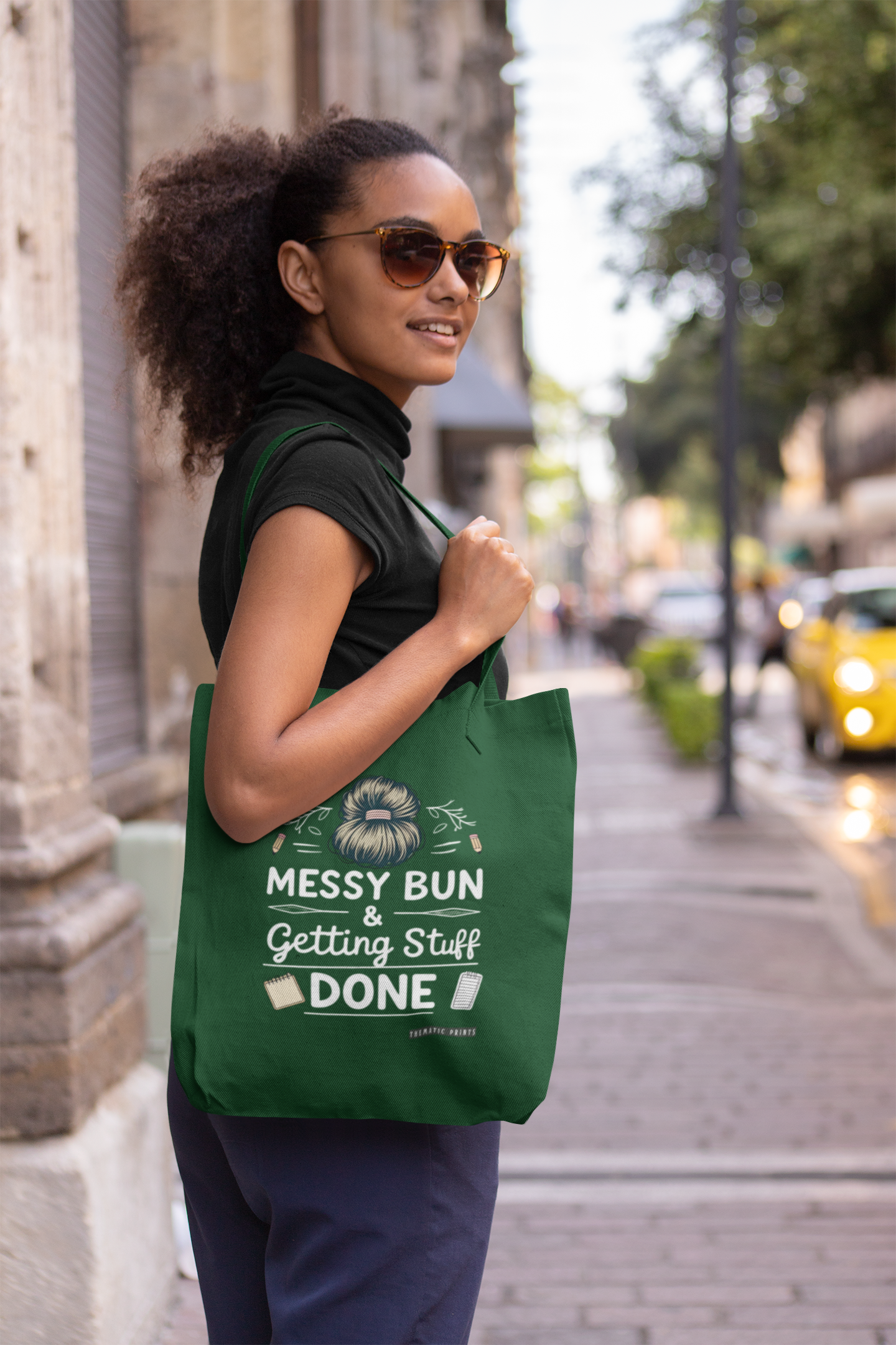 Canvas Eco-friendly Zipper Tote Bag for Collect Girls - Campus Casual Collection - Messy Bun and Getting Stuff Done