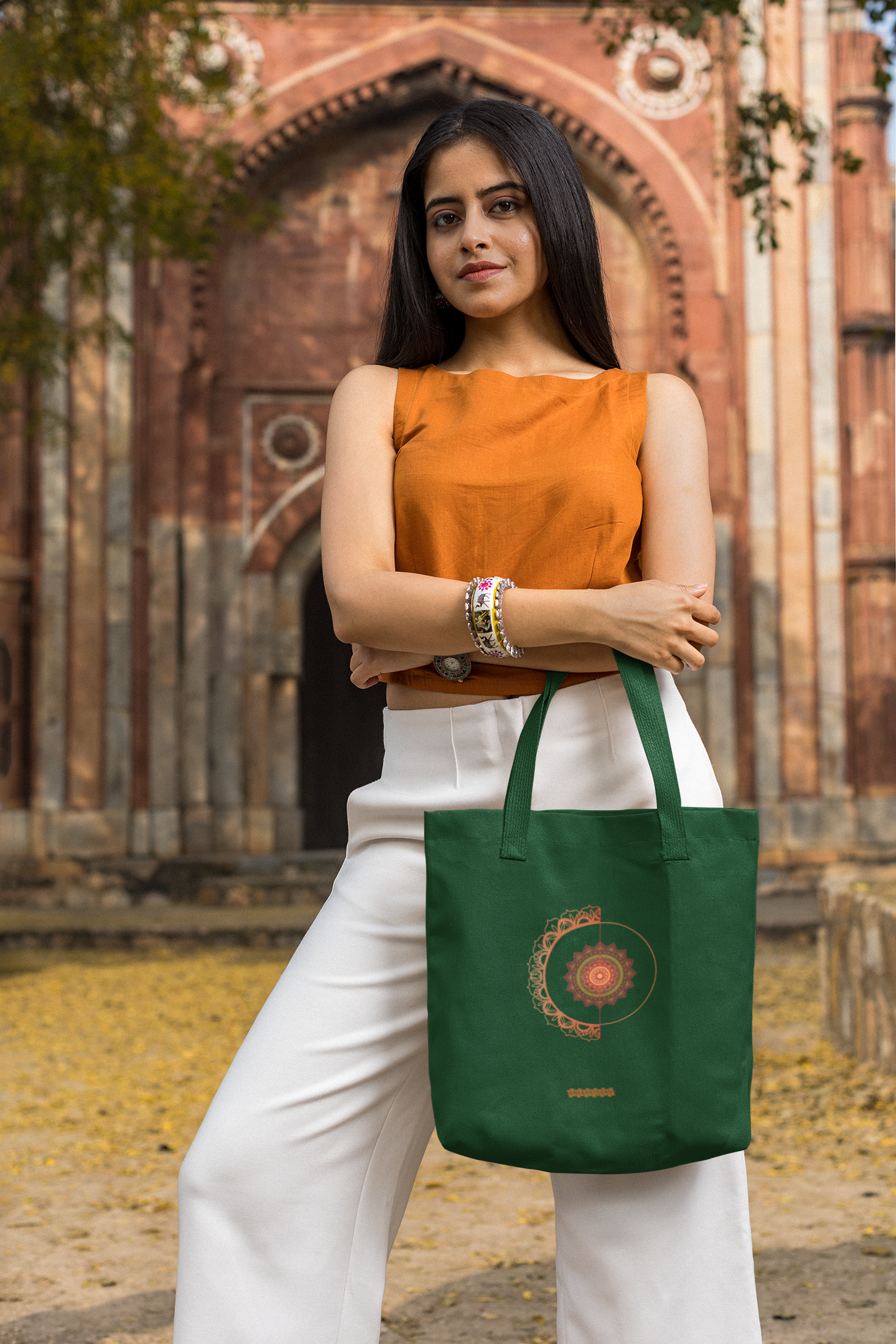 Mandala Pattern Cotton Tote Bag with Zipper | Spiritual Design Carry Bag