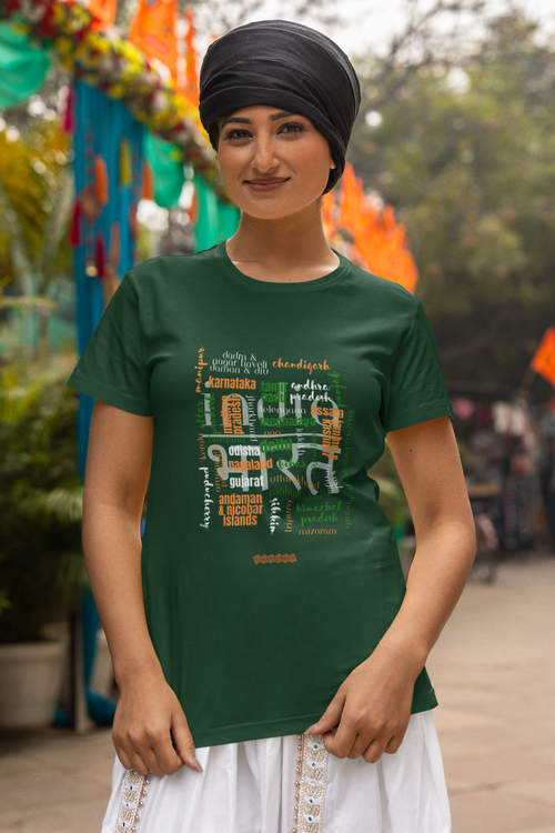 Celebrate India's Unity in Diversity Women's T-Shirt - All Indian States Typography Design