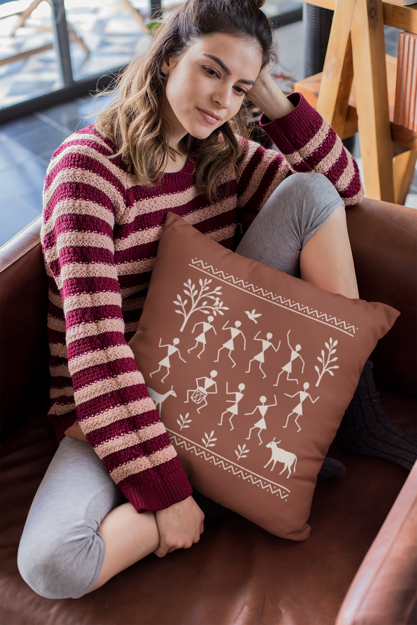 Set of 2 Traditional Artform Cushion Cover - Warli Art Digital Print