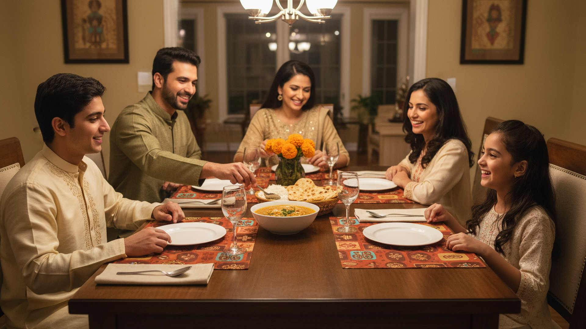 Polyster Fabric Set of 6 Table Placemats - Rangoli Block Tiles