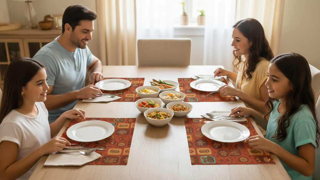 Polyster Fabric Set of 6 Table Placemats - Rangoli Block Tiles