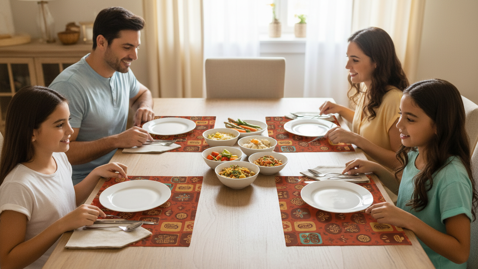 Polyster Fabric Set of 6 Table Placemats - Rangoli Block Tiles
