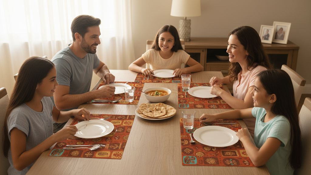 Polyster Fabric Set of 6 Table Placemats - Rangoli Block Tiles