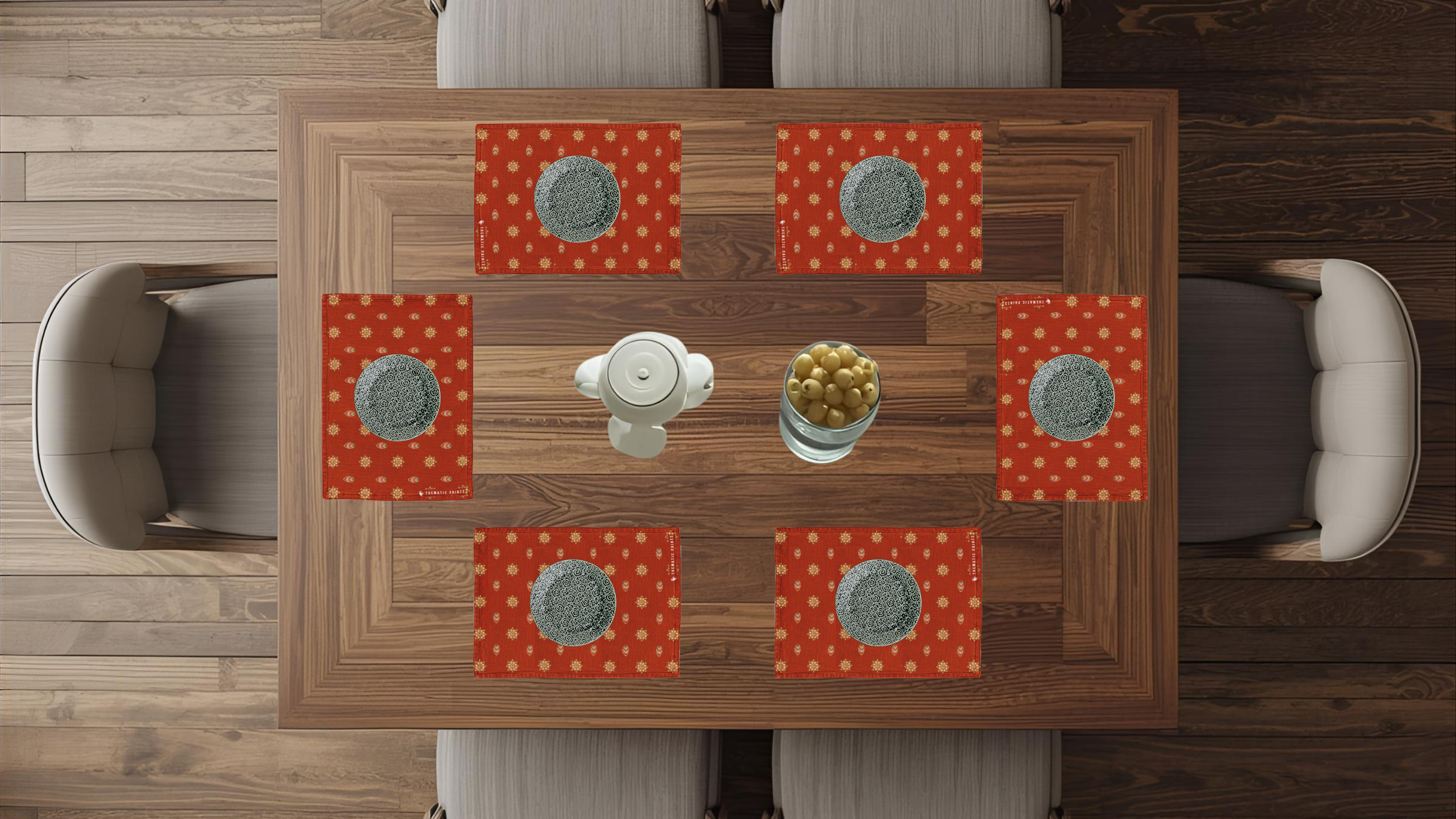 Polyster Fabric Set of 6 Table Placemats - Mandala Small Motifs