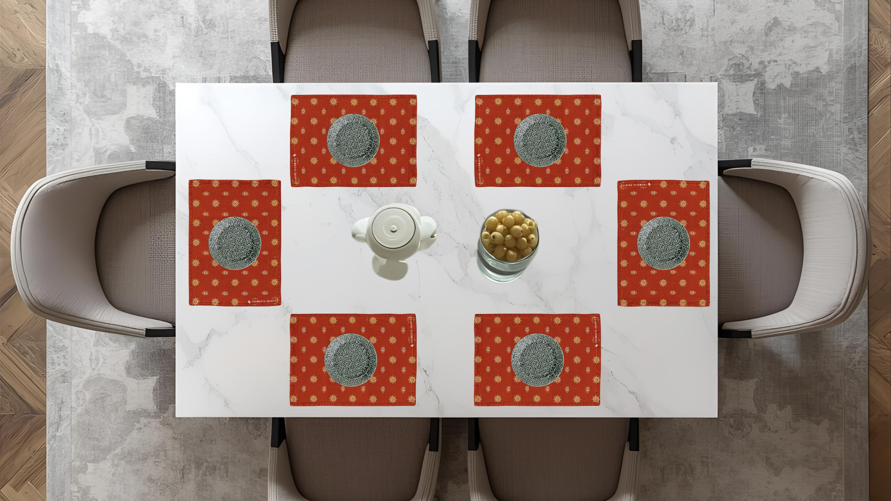 Polyster Fabric Set of 6 Table Placemats - Mandala Small Motifs