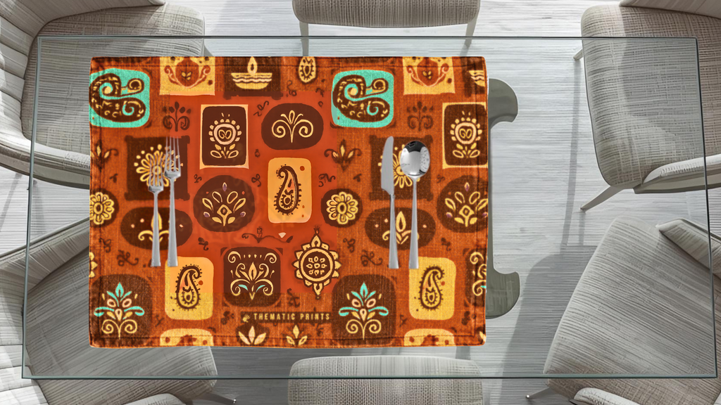 Polyster Fabric Set of 6 Table Placemats - Rangoli Block Tiles