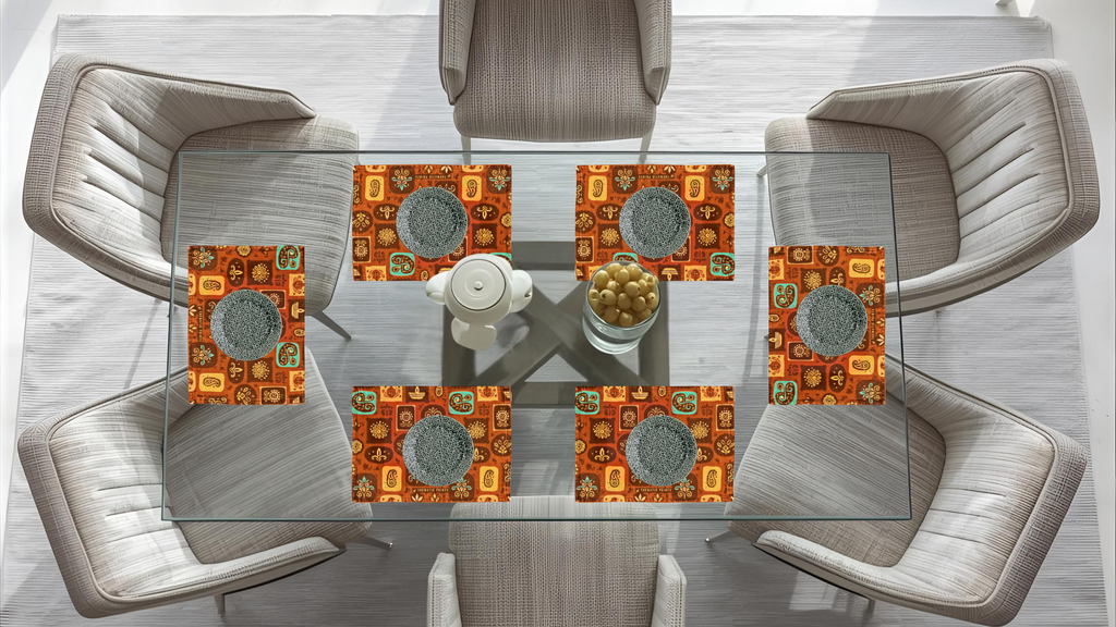 Polyster Fabric Set of 6 Table Placemats - Rangoli Block Tiles
