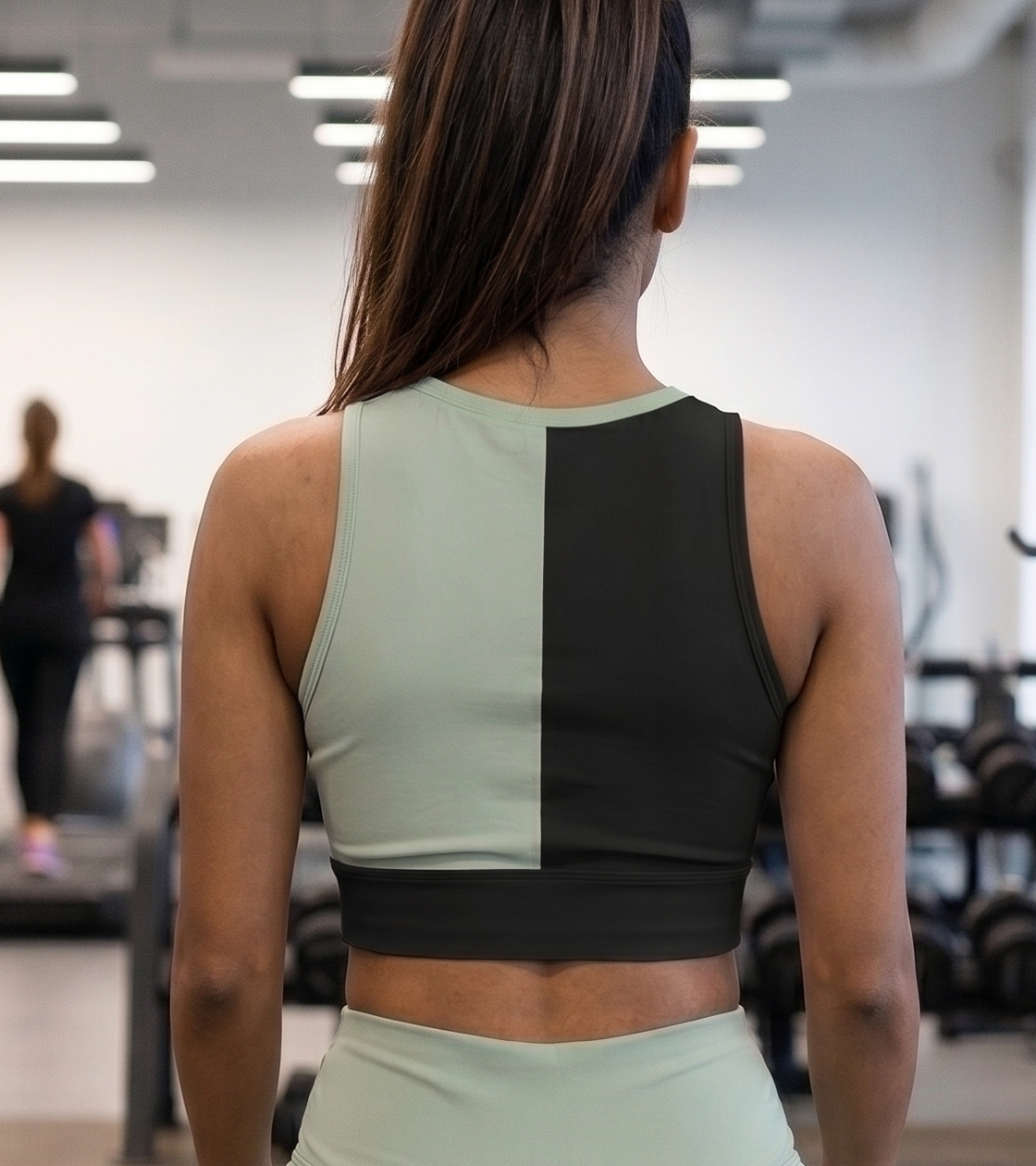 Women's Gym Workout Crop Top | Black Sage Green Print | Poly Spandex Fabric | Stretchable Slim Fit Active Wear for Women
