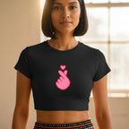 Women's Baby Tee - Cotton Stretchable - Finger Heart Graphic Print - Cute Minimal Icon Tee