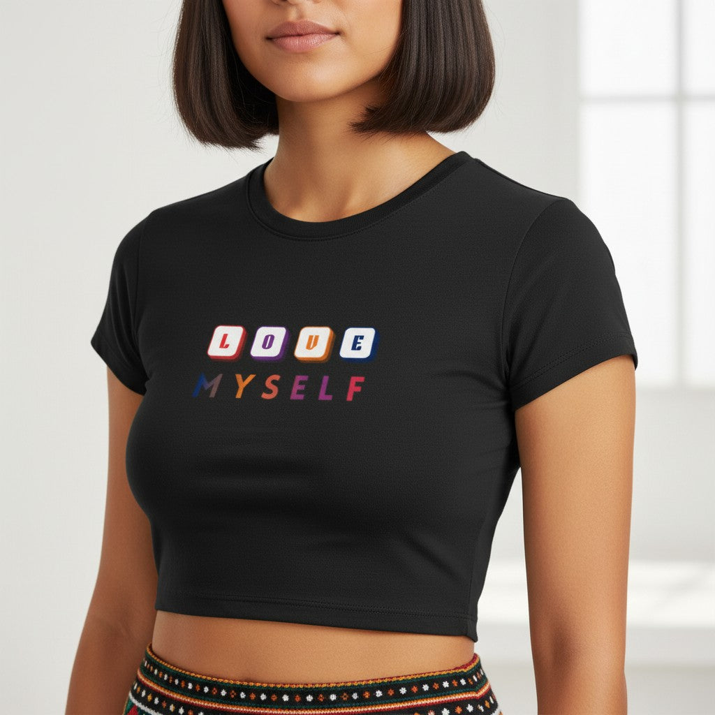 Women's Baby Tee - Cotton Stretchable - Self Love Typography Print - Love Myself