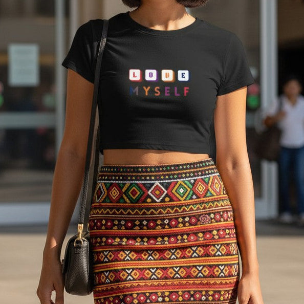 Women's Baby Tee - Cotton Stretchable - Self Love Typography Print - Love Myself