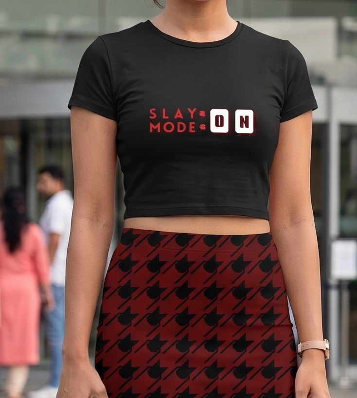 Women's Baby Tee - Cotton Stretchable - Typography Print - Slay Mode ON