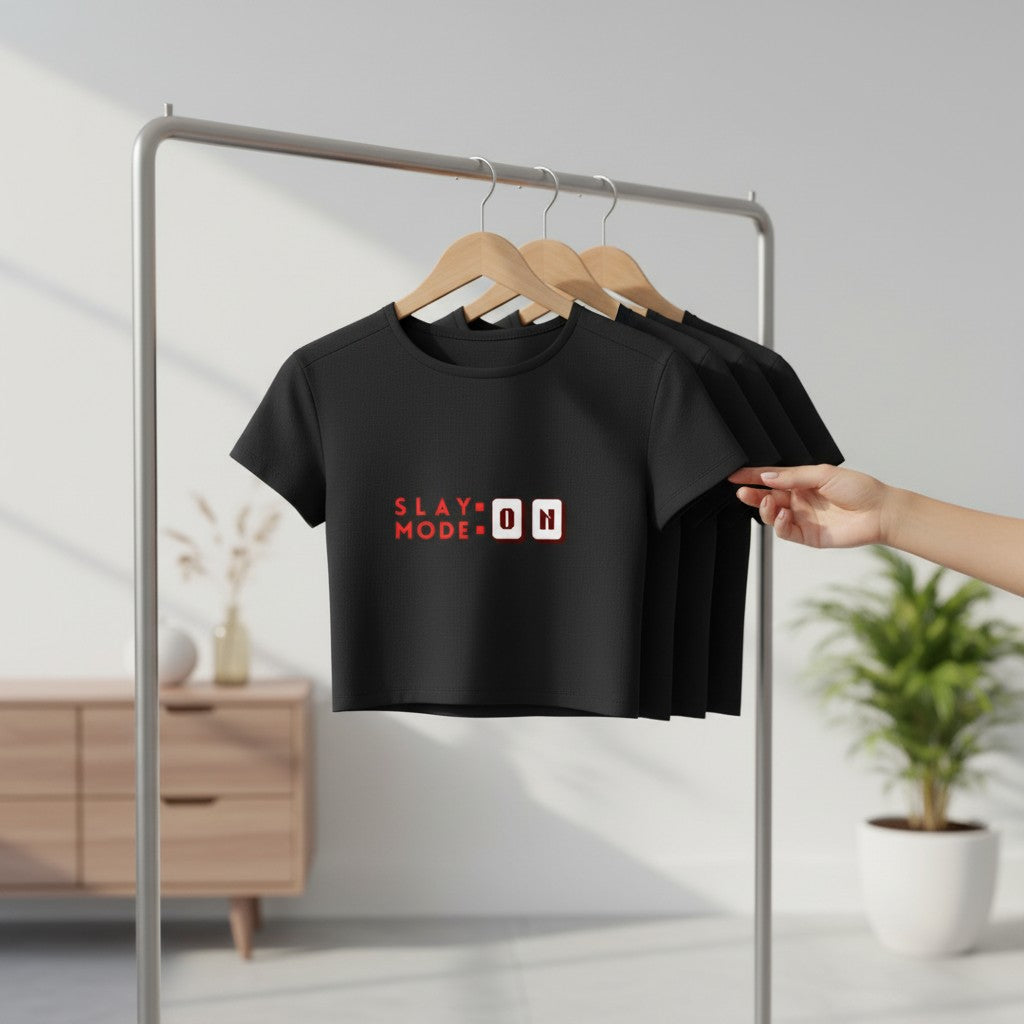 Women's Baby Tee - Cotton Stretchable - Typography Print - Slay Mode ON