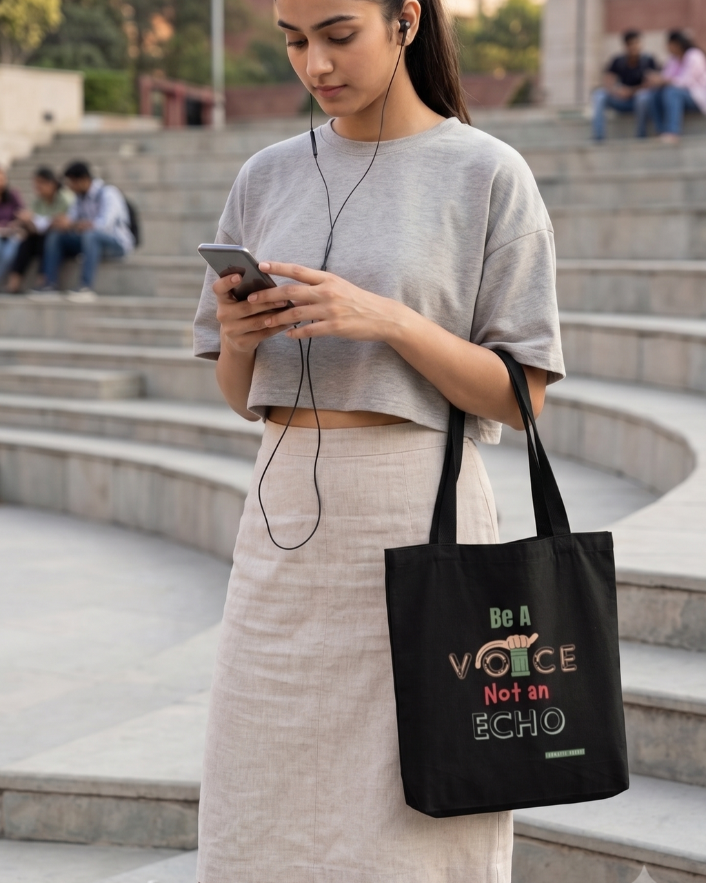 Canvas Tote Bag with Zipper | For College Girls & Women Professionals | Be A Voice, Not An Echo