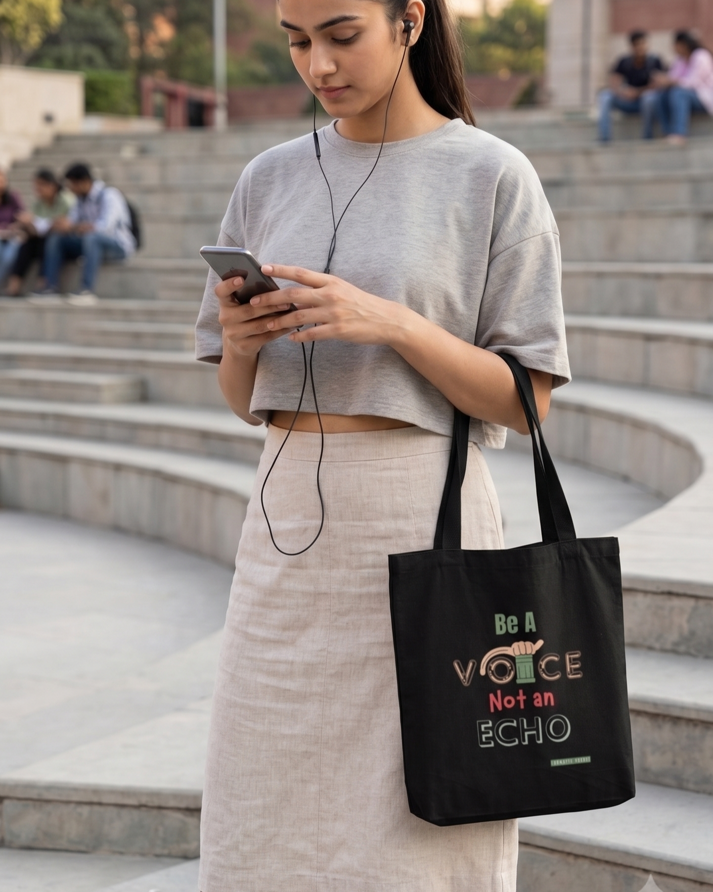 Canvas Tote Bag with Zipper | For College Girls & Women Professionals | Be A Voice, Not An Echo