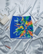 Women's Printed Bodycon Mini Skirt – Energy Burst | White & Fluorescent Blue