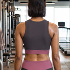 Women's Gym Workout Crop Top | Grey Mauve Print | Poly Spandex Fabric | Stretchable Slim Fit Active Wear for Women