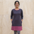 Women's Printed T-Shirt Dress | 100% Spun Polyester | Grey Mauve Stripe Pattern with Pockets | Casual Color Block Dress for Women