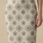 Printed Spandex Pencil Skirt | Modern Mandala Print | Beige | Ankle Length Bodycon | Thematic Prints