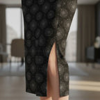 Printed Spandex Pencil Skirt | Modern Mandala Print | Black | Ankle Length Bodycon | Thematic Prints