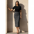 Printed Spandex Pencil Skirt | Modern Mandala Print | Black | Ankle Length Bodycon | Thematic Prints