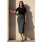 Printed Spandex Pencil Skirt | Modern Mandala Print | Black | Ankle Length Bodycon | Thematic Prints