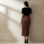 Printed Spandex Pencil Skirt | Modern Mandala Print | Brown | Ankle Length Bodycon | Thematic Prints