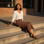 Printed Spandex Pencil Skirt | Modern Mandala Print | Brown | Ankle Length Bodycon | Thematic Prints