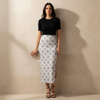 Printed Spandex Pencil Skirt | Modern Mandala Print | White | Ankle Length Bodycon | Thematic Prints